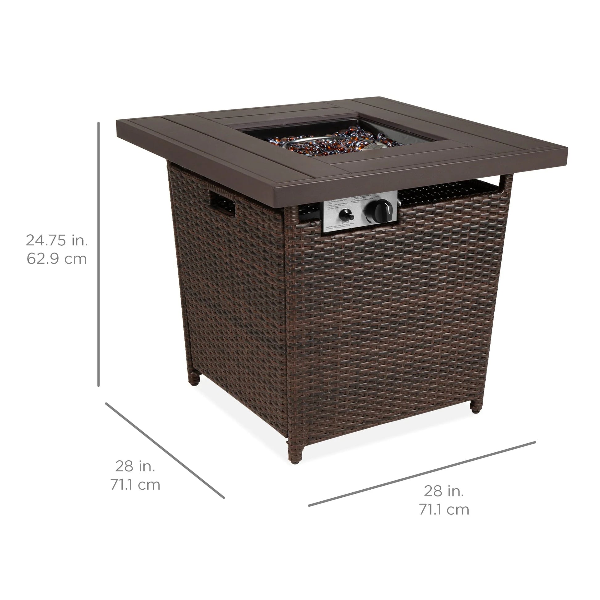 Best Choice Products 28in Propane Gas Fire Pit Table 50,000 BTU Outdoor Wicker w/Glass Beads, Tank Holder Brown