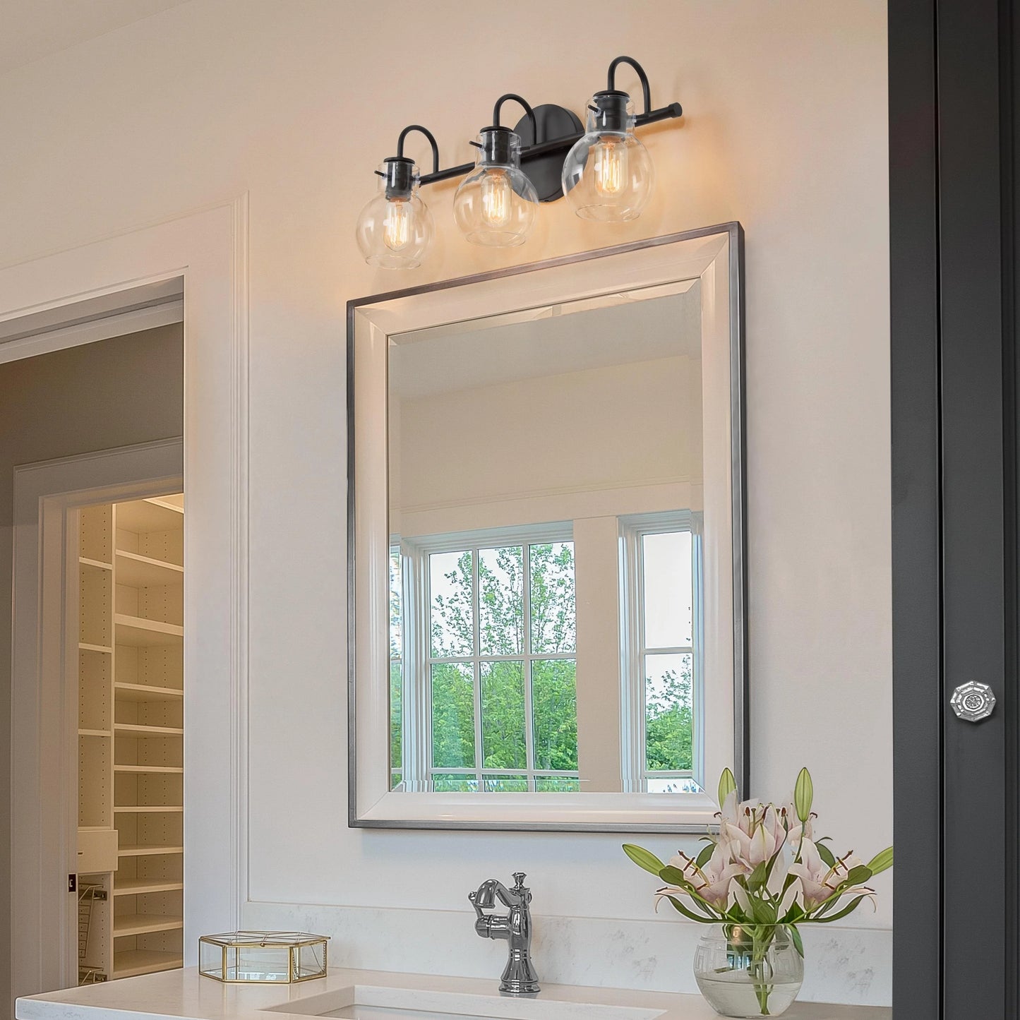 Carson Carrington Modern Gold 3-Light Bathroom Vanity Light Glass Wall Sconce 3-Light, Black 3-Light/L22"xW7"xH9" Black 13 to 24 Inches 4 to 8 Inches