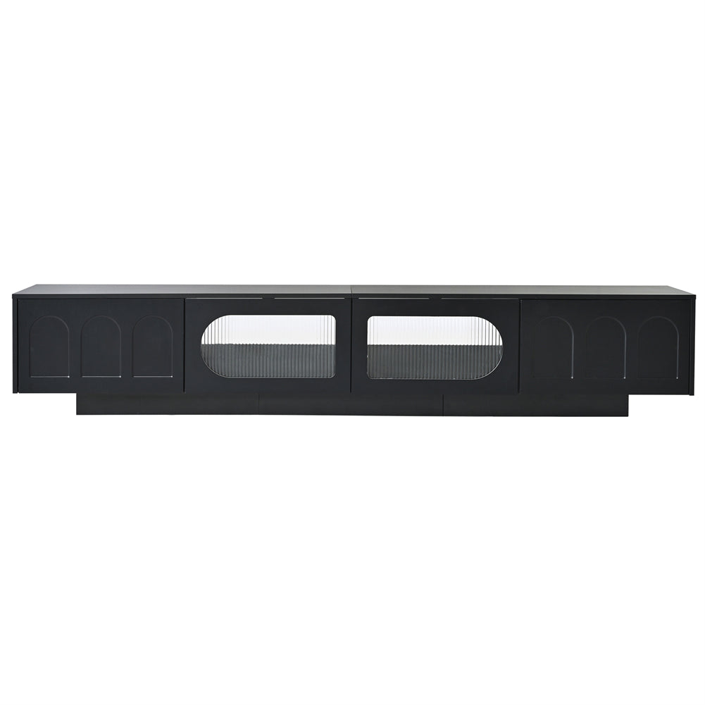 M optimized Modern TV Stand, Media Console for TVs up to 95", Entertainment Center with Fluted Tempered Glass Doors, APP-Controlled LED Light for Living Room