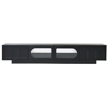 M optimized Modern TV Stand, Media Console for TVs up to 95", Entertainment Center with Fluted Tempered Glass Doors, APP-Controlled LED Light for Living Room