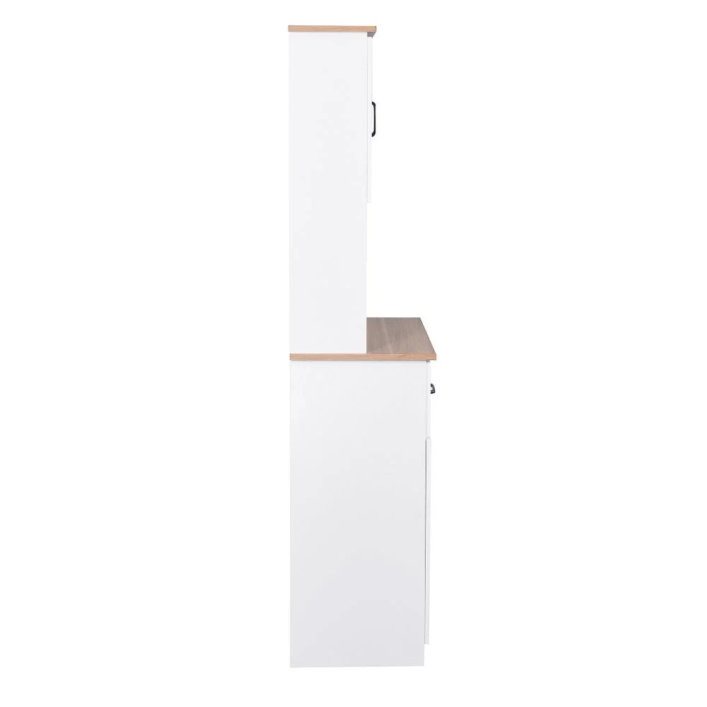 GZXS 67" Modern Buffet with Hutch, Kitchen Pantry Microwave Cabinet with Framed Glass Doors and 2 Drawers, White