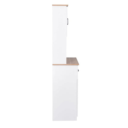 GZXS 67" Modern Buffet with Hutch, Kitchen Pantry Microwave Cabinet with Framed Glass Doors and 2 Drawers, White