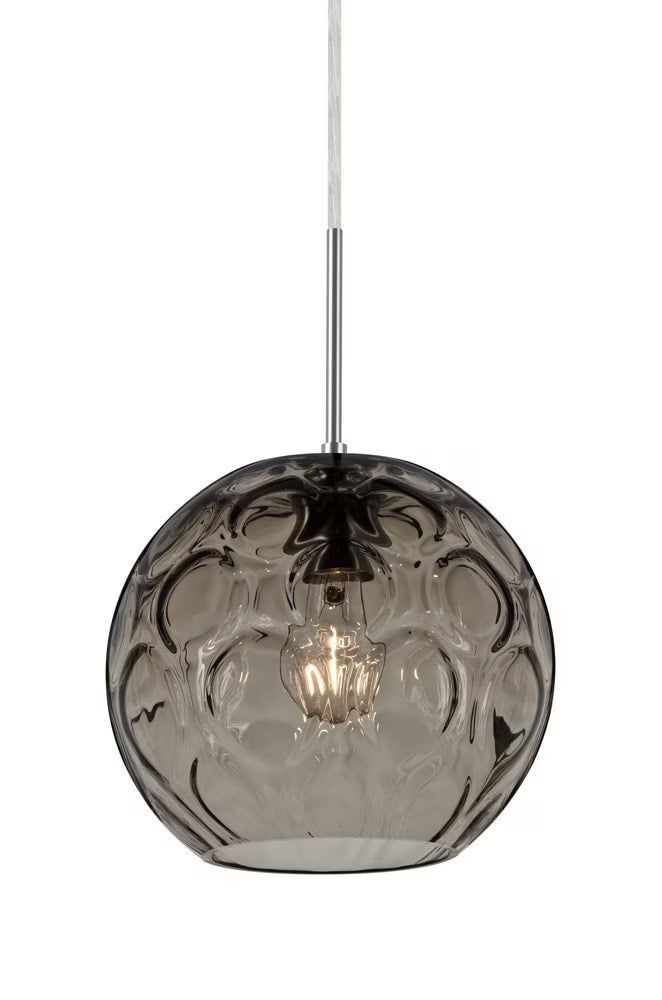 1JT-BOMYSM-SN-Besa Lighting-Bombay-One Light Cord Pendant with Flat Canopy-9.8 Inches Wide by 8.4 Inches High-Satin Nickel Finish-Smoke Glass Color