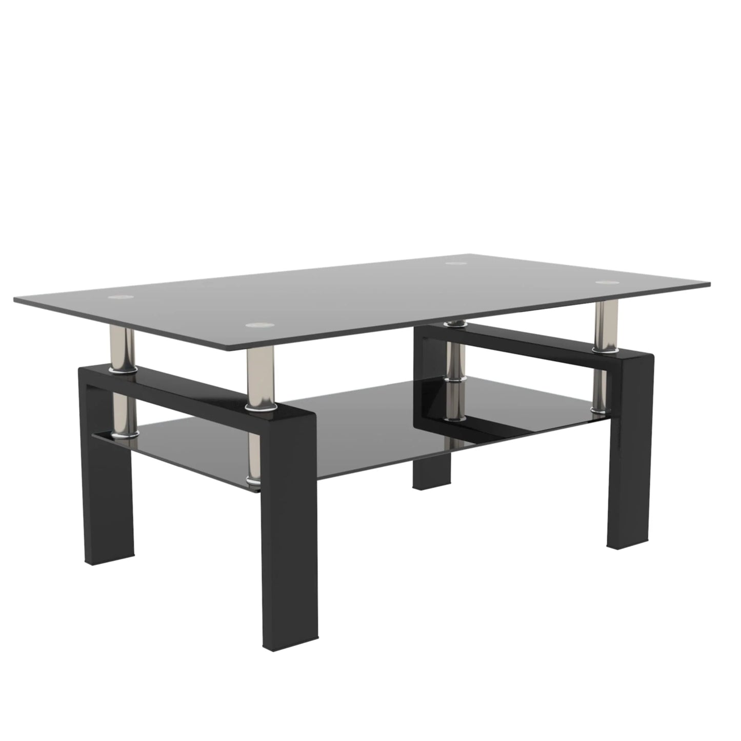 Tansole Coffee Table Glass Top Rectangular End Table Black Metal Legs for Modern Living Room
