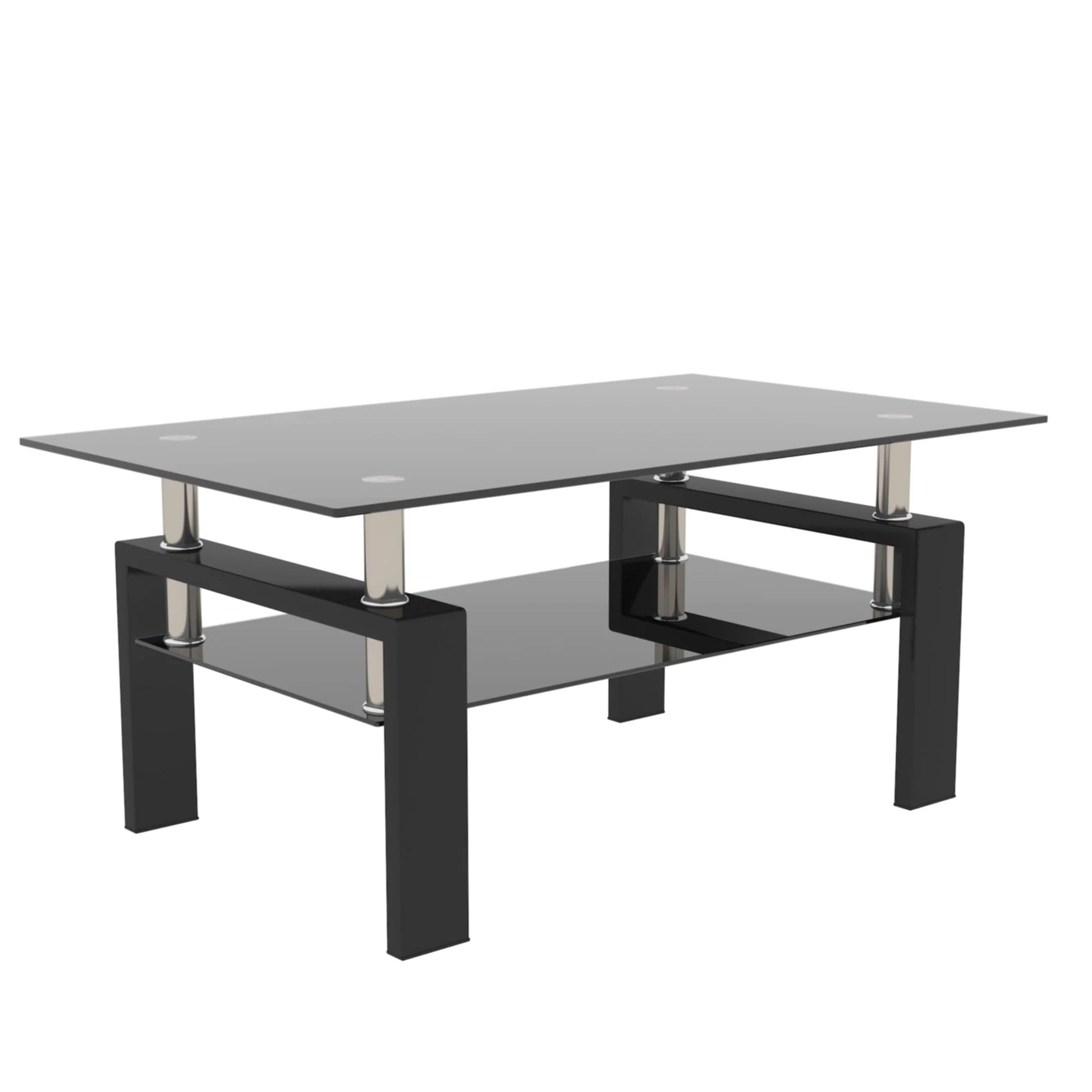 Tansole Coffee Table Glass Top Rectangular End Table Black Metal Legs for Modern Living Room