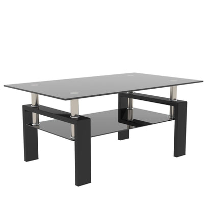 Tansole Coffee Table Glass Top Rectangular End Table Black Metal Legs for Modern Living Room
