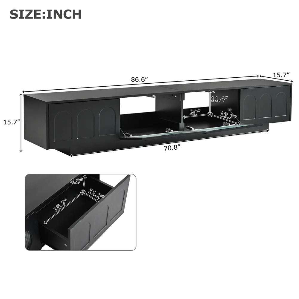 M optimized Modern TV Stand, Media Console for TVs up to 95", Entertainment Center with Fluted Tempered Glass Doors, APP-Controlled LED Light for Living Room