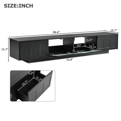 M optimized Modern TV Stand, Media Console for TVs up to 95", Entertainment Center with Fluted Tempered Glass Doors, APP-Controlled LED Light for Living Room