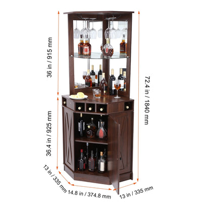BENTISM Industrial Bar Cabinet with Glass Holder, MDF Board Brown