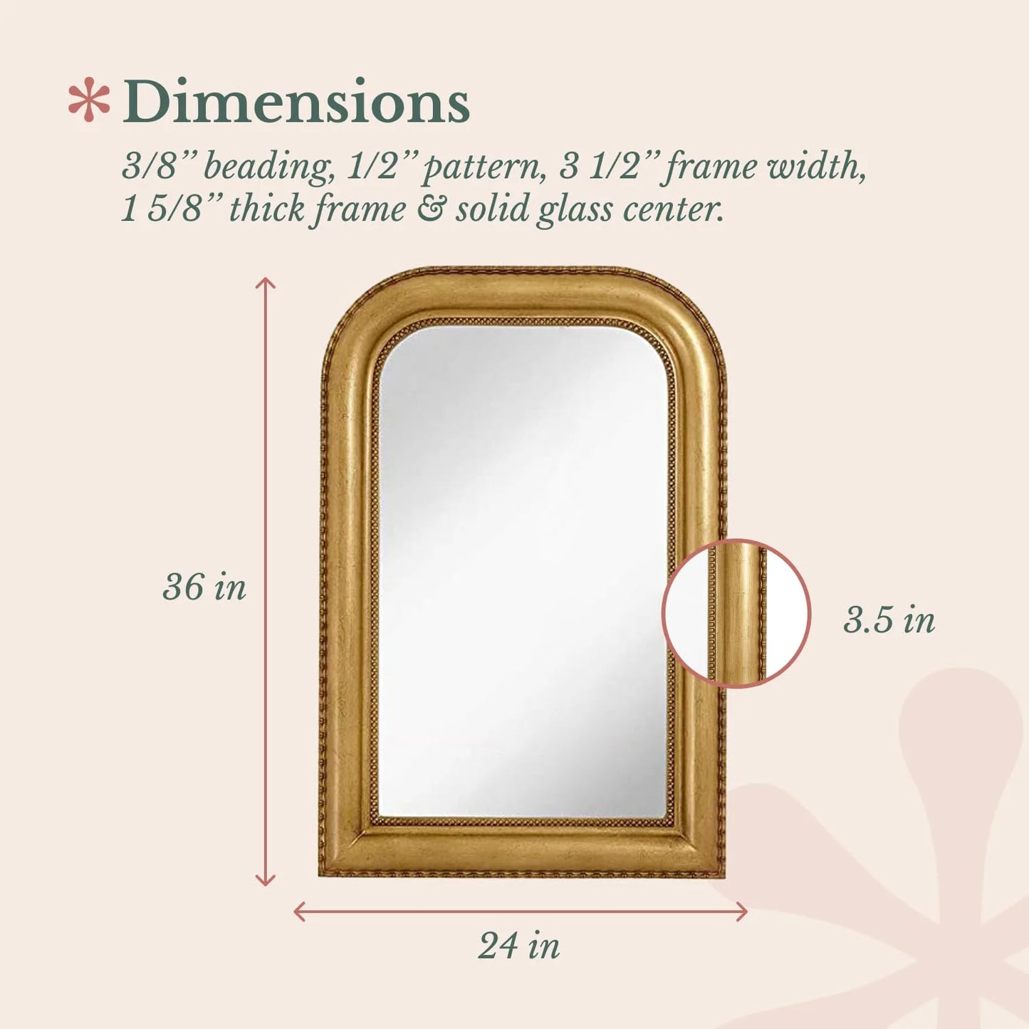 Hamilton Hills 36" x 24" Classic Gold Framed Polished Glass Top Round Corner Mirror - Thick Arched Top Rich Wall Mirror - Vanity for Bathroom Decor, Bedroom, Living Room - Hangs Horizontal or Vertica