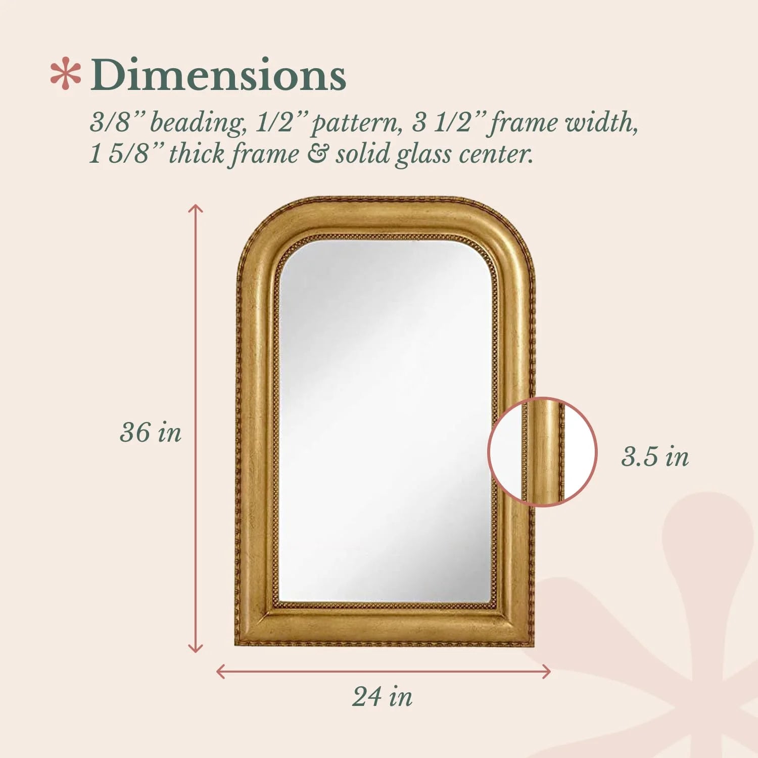 Hamilton Hills 36" x 24" Classic Gold Framed Polished Glass Top Round Corner Mirror - Thick Arched Top Rich Wall Mirror - Vanity for Bathroom Decor, Bedroom, Living Room - Hangs Horizontal or Vertica