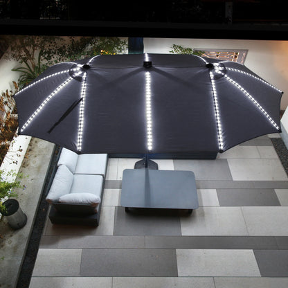 Mondawe 15ft Patio Umbrella, Large Double-Sided Solar LED Outdoor Umbrella with Fiberglass Ribs and Base for Deck Pool, Navy Blue