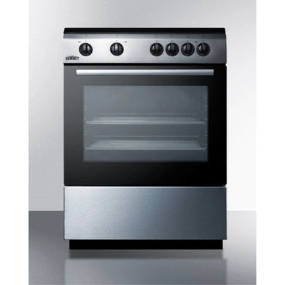 24" wide smooth top electric range in slide-in style and white finish, with storage drawer and large oven window in black glass