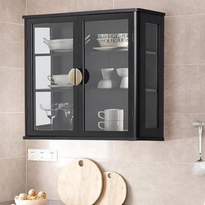 POLIHOME Display Wall Cabinet with Tempered Glass DoorsStorage Cabinet with Adjustable Shelves