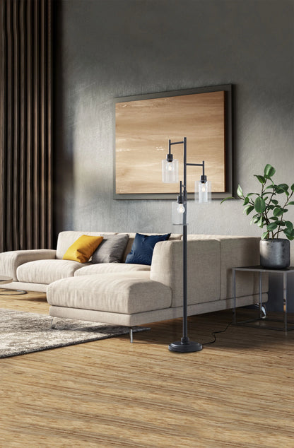 Better Homes & Gardens 63.5 in 3 Light Contemporary Black Floor Lamp Clear Glass