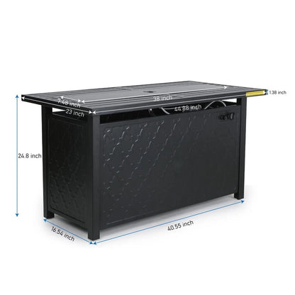 MF Studio 45" Rectangular Steel Propane Fire Pit Table 50000BTU Gas Fire Pit with Blue Fire Glass and Lid, Black