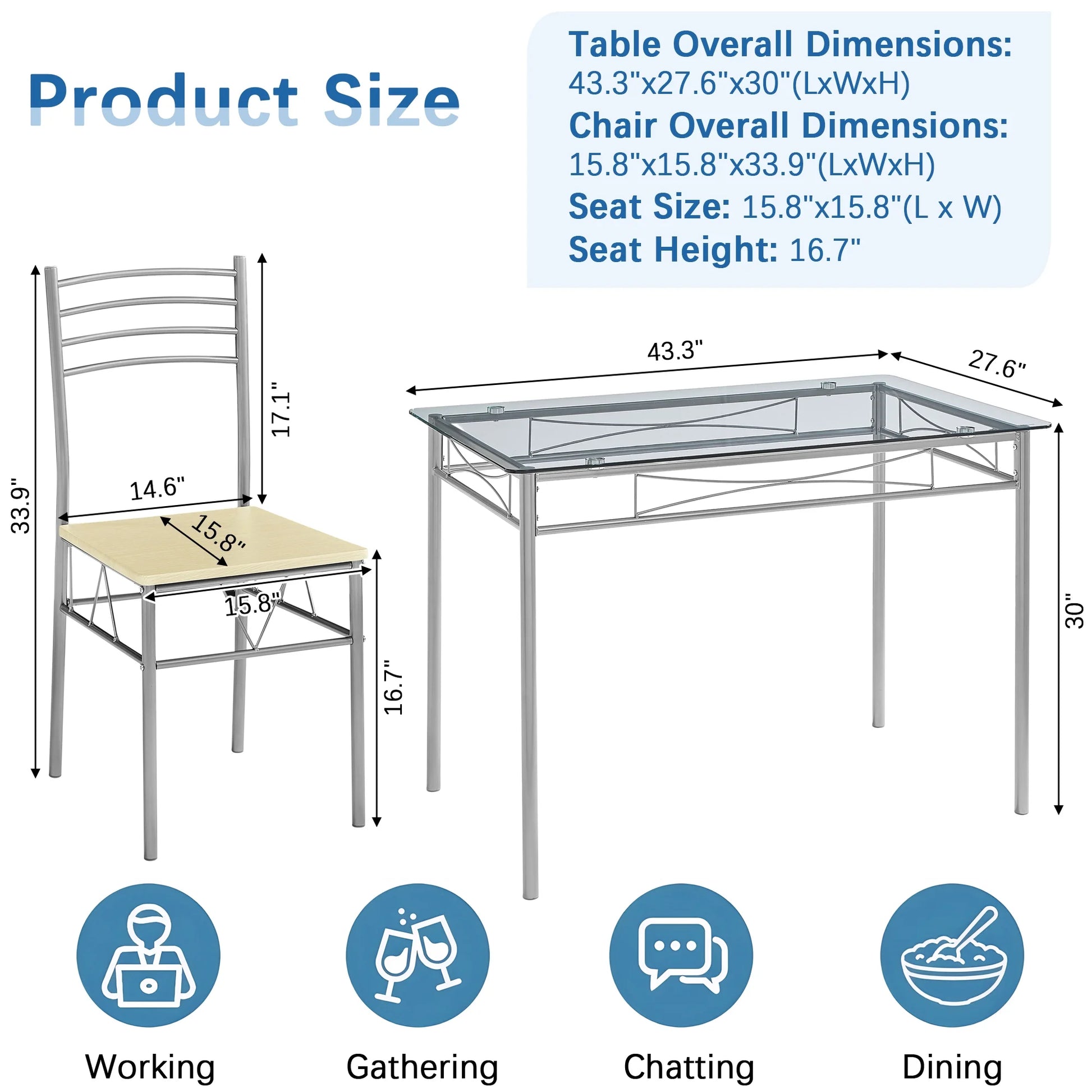 VECELO 5-Piece Dining Set Tempered Glass Top Table with 4 Upholstered Chairs for Home, Kitchen, Living Room, Black