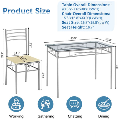 VECELO 5-Piece Dining Set Tempered Glass Top Table with 4 Upholstered Chairs for Home, Kitchen, Living Room, Black