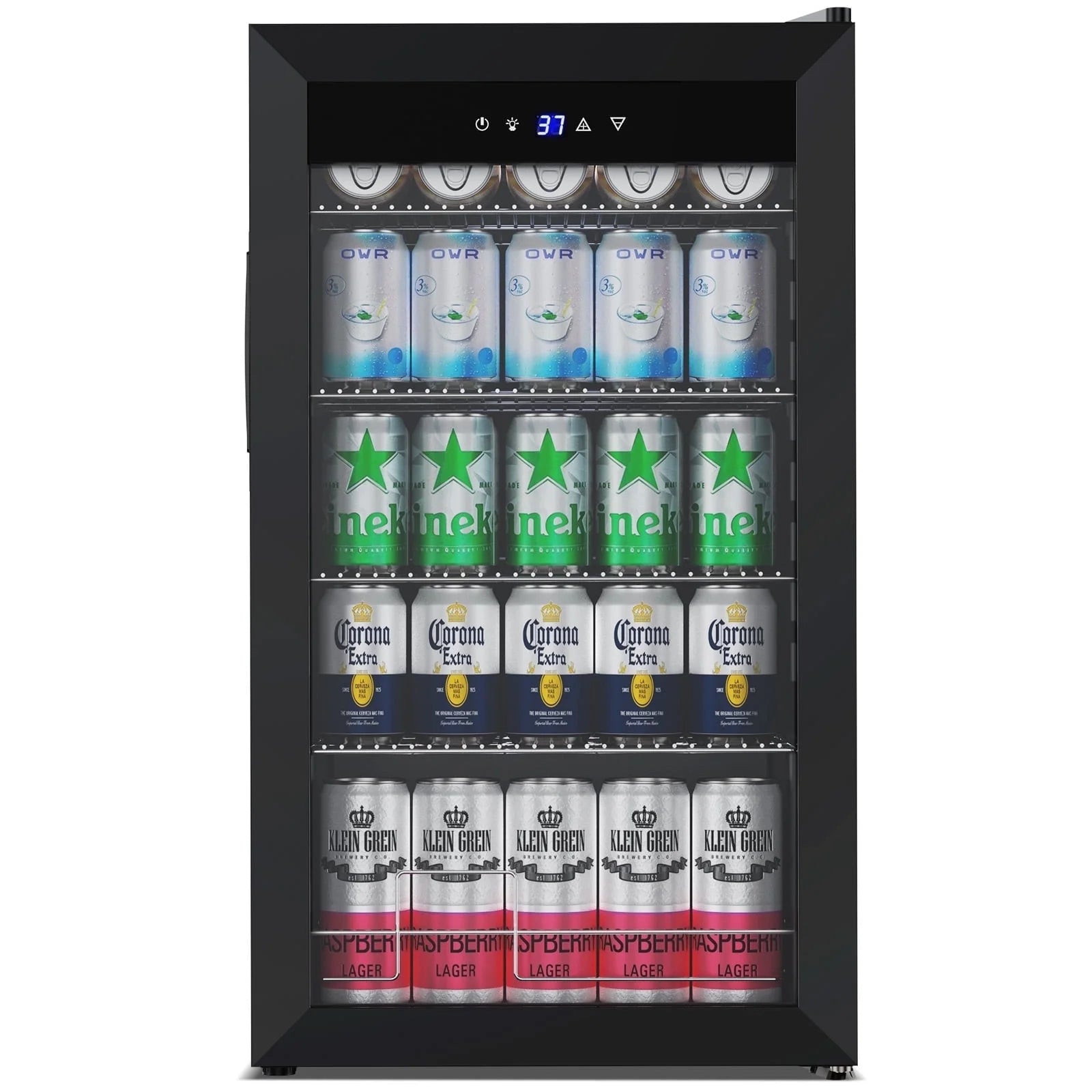 Nipus 17.52 inch Beverage Refrigerator Cooler,120 Cans Capacity with Glass Door for Soda Wine Beer, with Adjustable Removable Shelves, Black