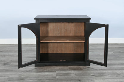 Sunny Designs Elena Small Black Wood Cabinet with Arched Glass Doors