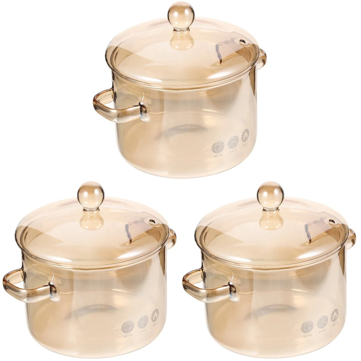 Homemaxs 3pcs High Borosilicate Glass Stockpot with Lid and Double Ear Noodle Bowl Korean Ramen Pot