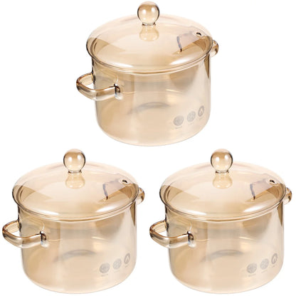 Homemaxs 3pcs High Borosilicate Glass Stockpot with Lid and Double Ear Noodle Bowl Korean Ramen Pot