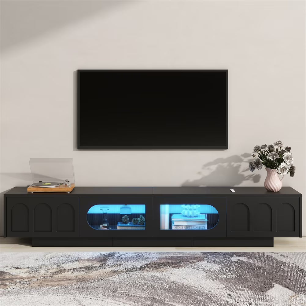 M optimized Modern TV Stand, Media Console for TVs up to 95", Entertainment Center with Fluted Tempered Glass Doors, APP-Controlled LED Light for Living Room