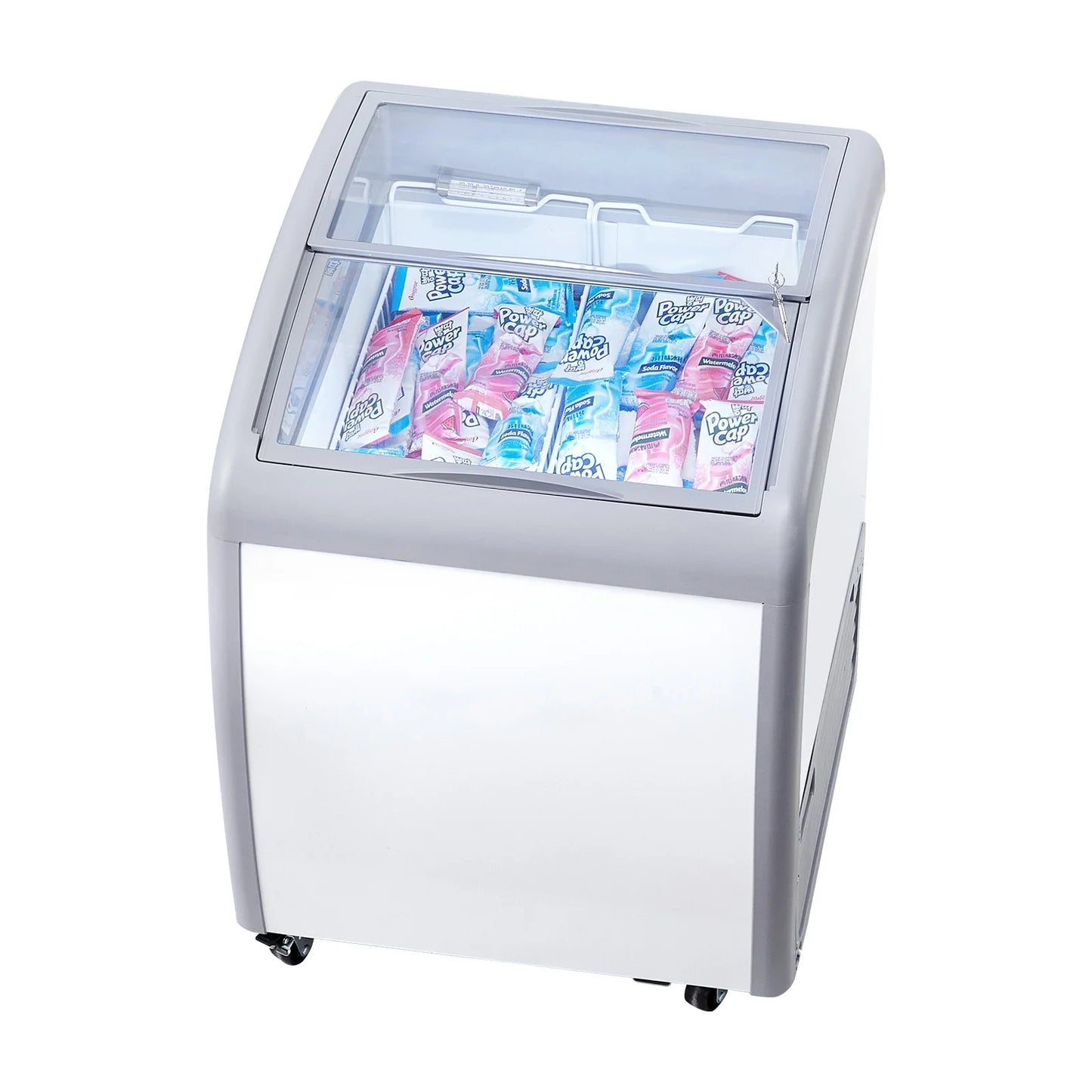 KFFKFF Professional Ice Cream Showcase, 5.4 Cubic Feet Storage Freezer, Portable Transparent Lid Deep Freezer, Dining Establishment Sorbet Serving Cabinet,2 Mesh Baskets, 2 Retractable Glass Doors