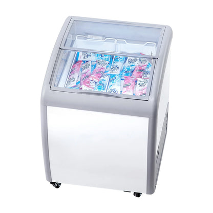 KFFKFF Professional Ice Cream Showcase, 5.4 Cubic Feet Storage Freezer, Portable Transparent Lid Deep Freezer, Dining Establishment Sorbet Serving Cabinet,2 Mesh Baskets, 2 Retractable Glass Doors