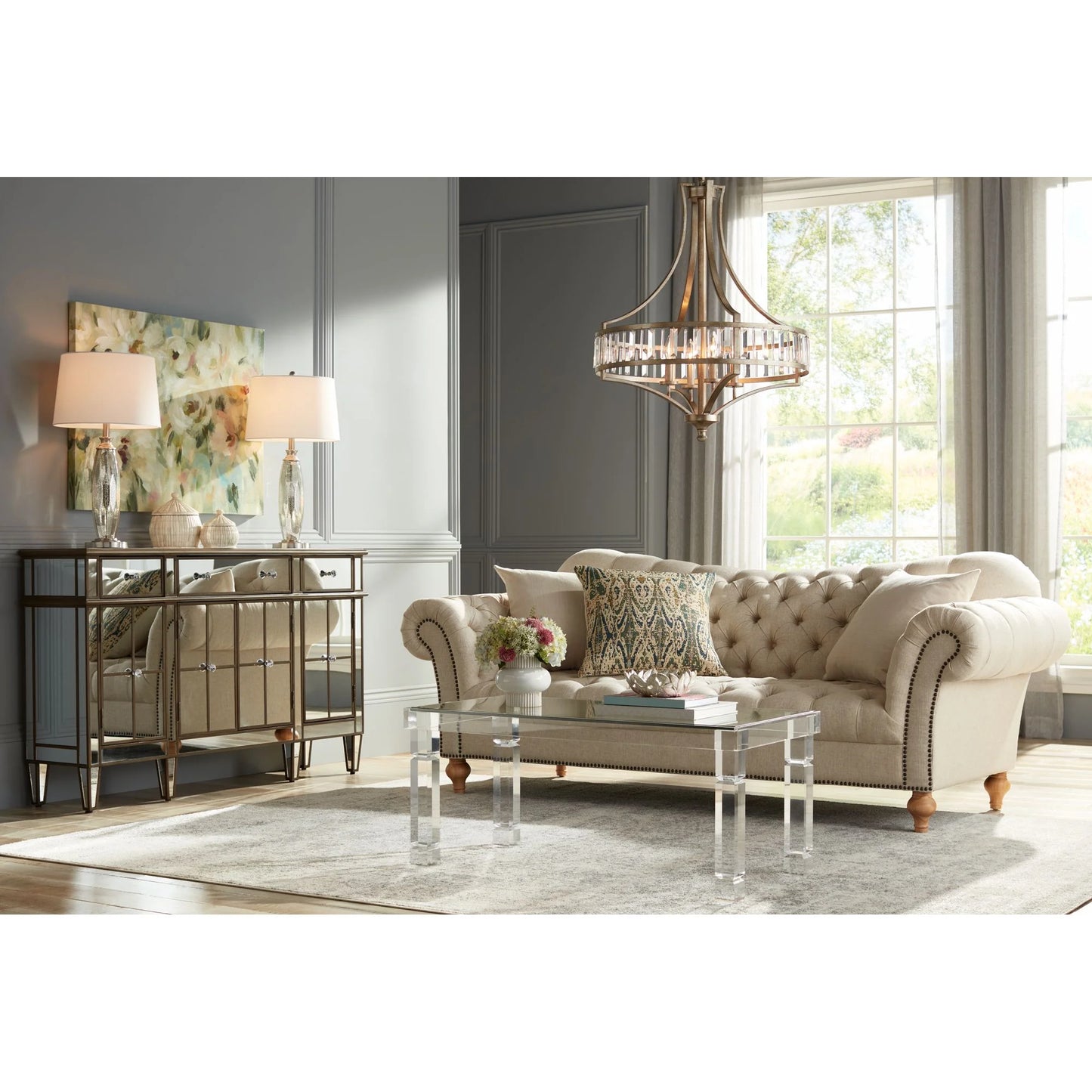 Vienna Full Spectrum Soft Silver Chandelier 24" Wide Crystal Glass 4-Light Fixture for Dining Room House Kitchen Bedroom