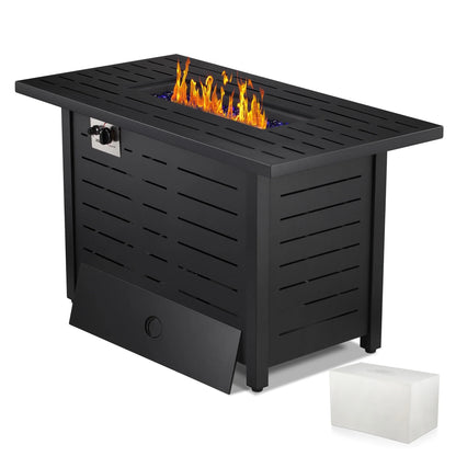 LHRIVER 43" Propane Fire Pit Table, 50,000 BTU Outdoor Windproof Gas Fire Pit with Lid, Smokeless Glass Rocks, Cover
