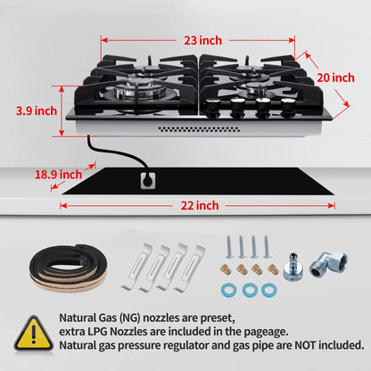 Eascookchef 4-Burners Gas Cooktop 24in Eascookchef Tempered Glass NG/LPG Convertible