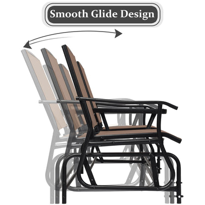 Gymax Patio 2-Person Glider Rocking Char Loveseat Garden w/Tempered Glass Table Brown
