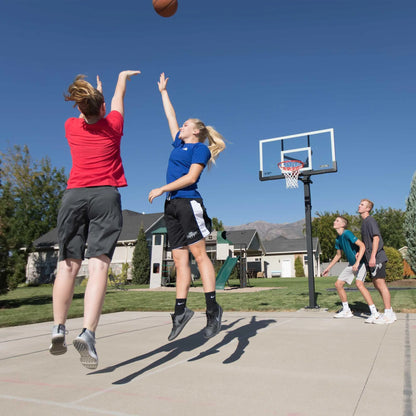 Lifetime 7.5ft. - 10ft. Adjustable Height 60° Tempered Glass Bolt-Down Basketball System (90569)