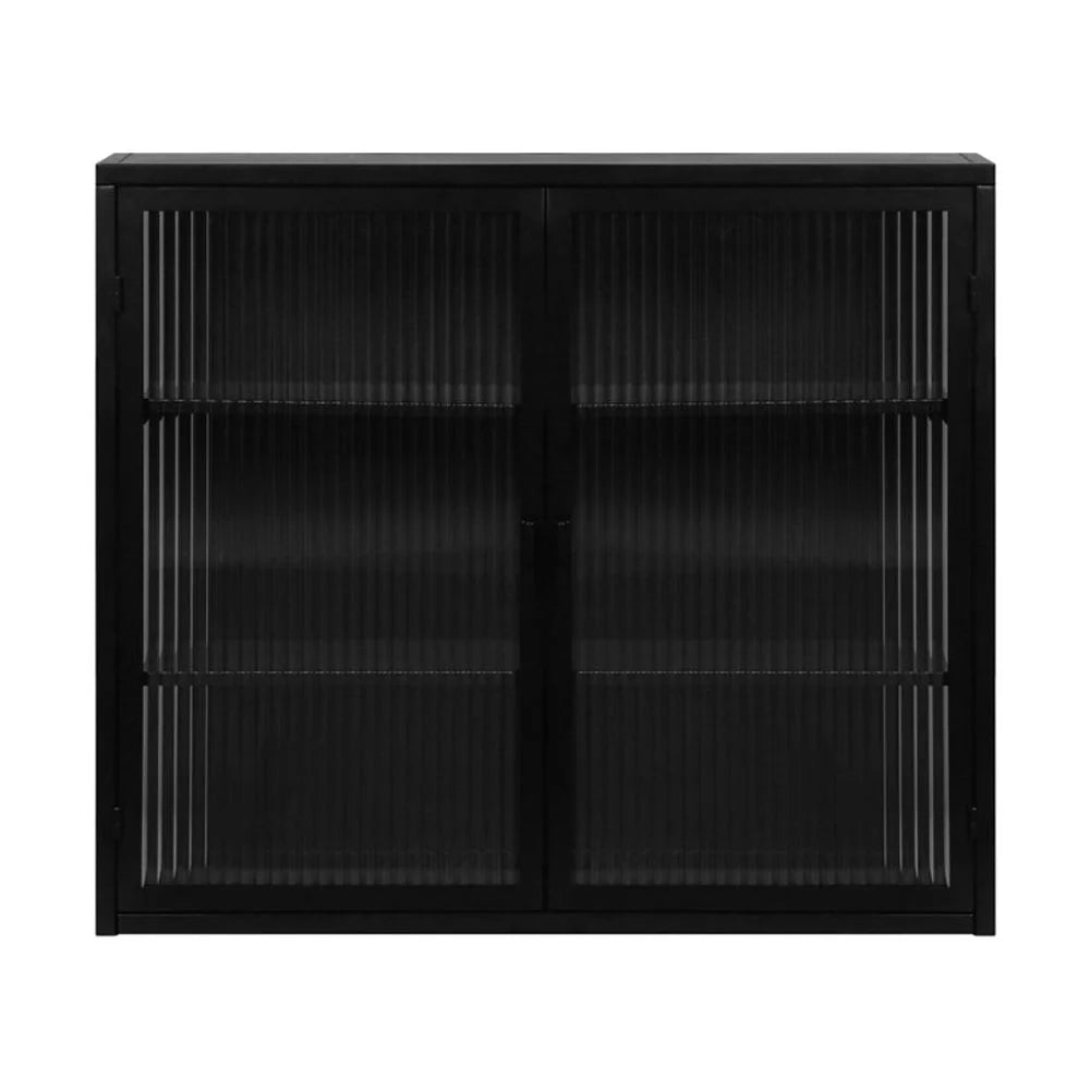 Tcbosik Metal Storage Cabinet, 2 Glass Doors Cabinet Sideboard, Curio Cabinet with Detachable Shelves, Metal Display Cabinet for Home Living Room, Hallway, Entryway, Bathroom, Kitchen, Black