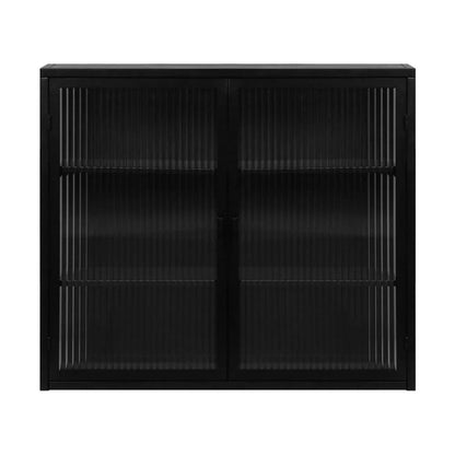 Tcbosik Metal Storage Cabinet, 2 Glass Doors Cabinet Sideboard, Curio Cabinet with Detachable Shelves, Metal Display Cabinet for Home Living Room, Hallway, Entryway, Bathroom, Kitchen, Black
