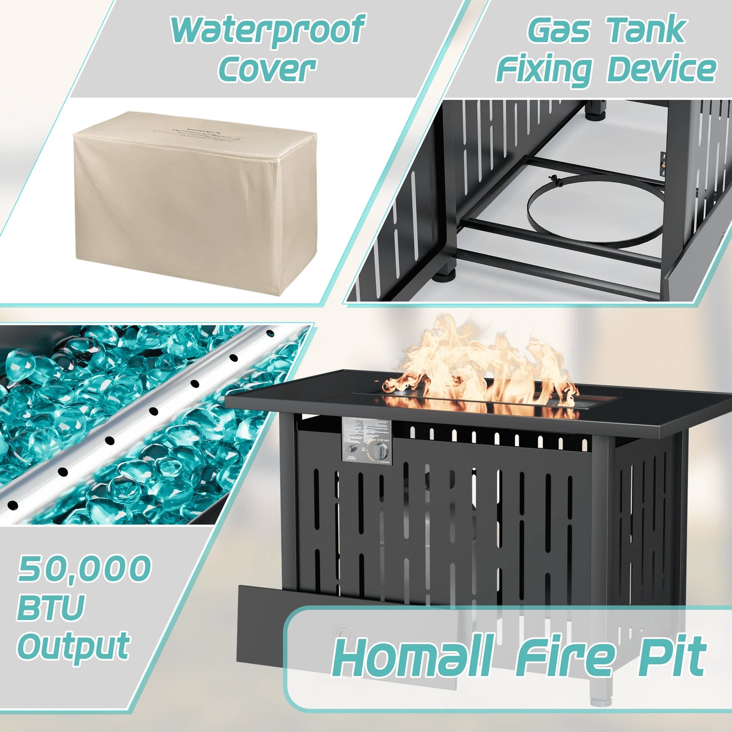 Homall Patio 43 inch Propane Gas Fire Table 50000 BTU Outdoor Wicker Fire Tables with Glass Beads