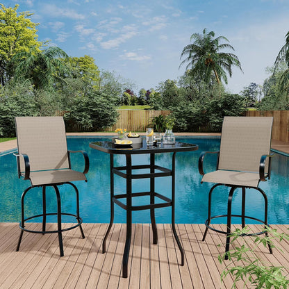 Garvee Outdoor Bar Table with Tempered Glass, Square High-Top Patio Bistro Table, Metal Frame Bar Height Table for Backyard, Poolside, Garden & Balcony