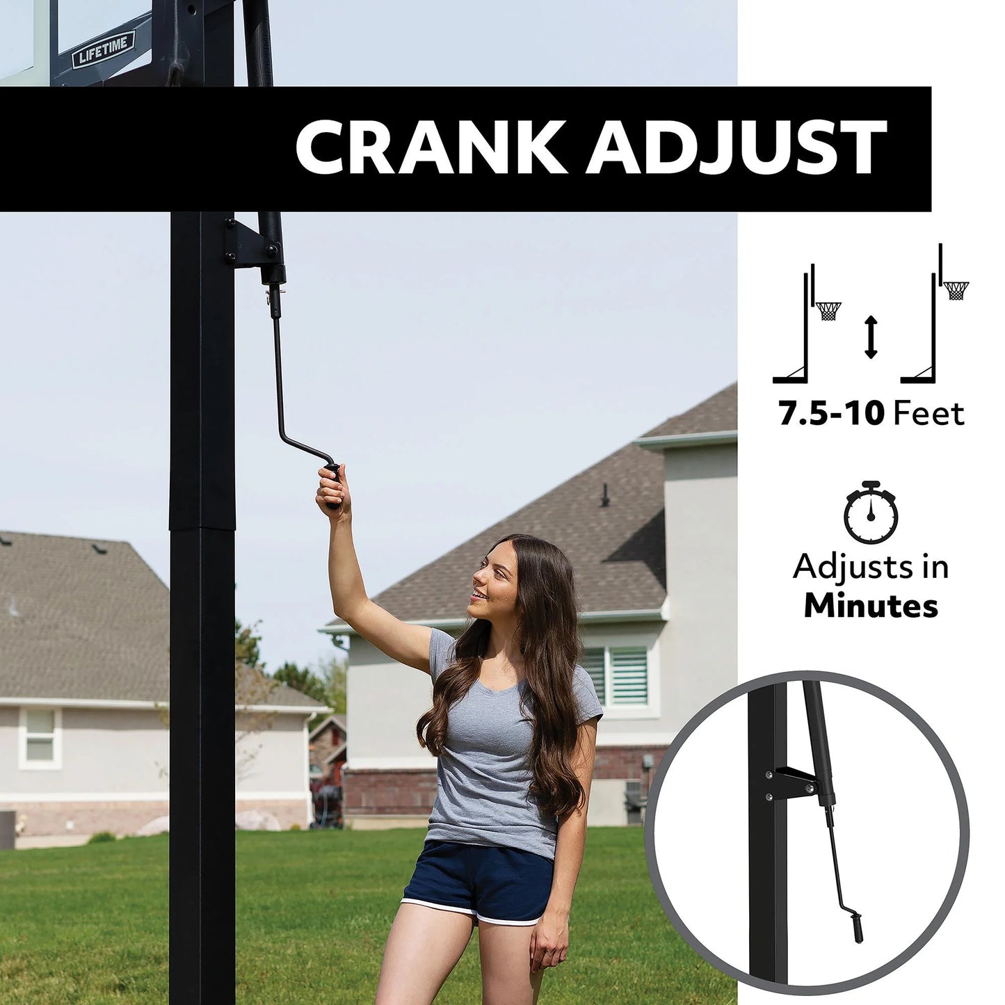 Lifetime 7.5ft. - 10ft. Adjustable Height 60° Tempered Glass Bolt-Down Basketball System (90569)