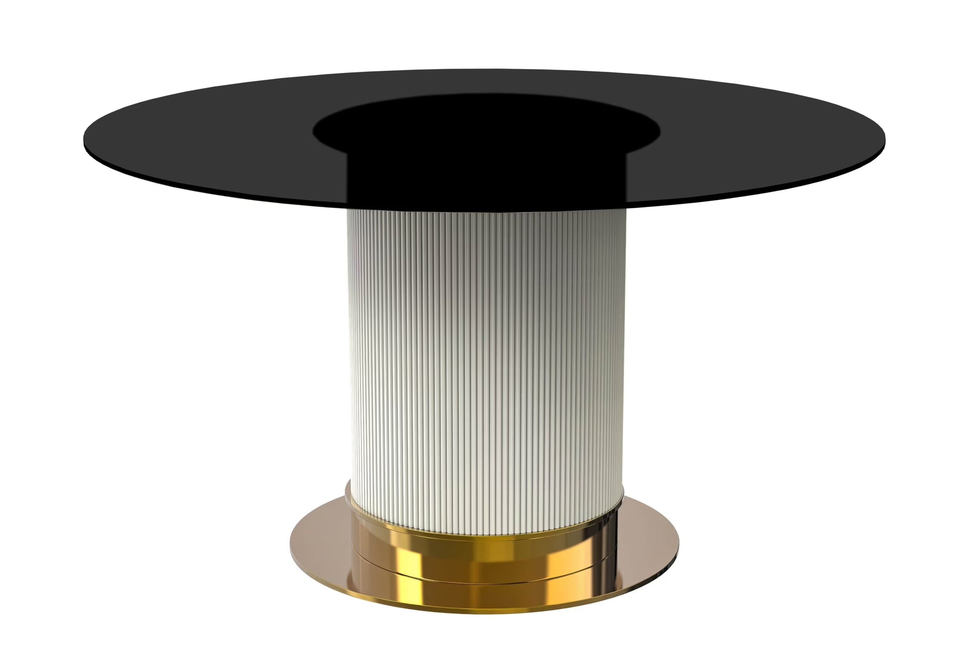 LeisureMod Jexis 60" Mid-Century Modern Round Dining Table with Glass/Sintered Stone Top and White/Gold Stainless Steel Pedestal Base for Kitchen and Dining Room (Black)
