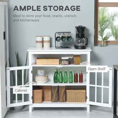 HOMCOM Kitchen Storage Sideboard Cabinet with Open Shelf and Glass Door Cabinets