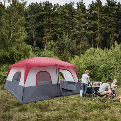 14-Person Camping Tent - 14'x14' (430x430cm) Family Dome Tent with Fiberglass Poles, Waterproof Polyester - Red/White