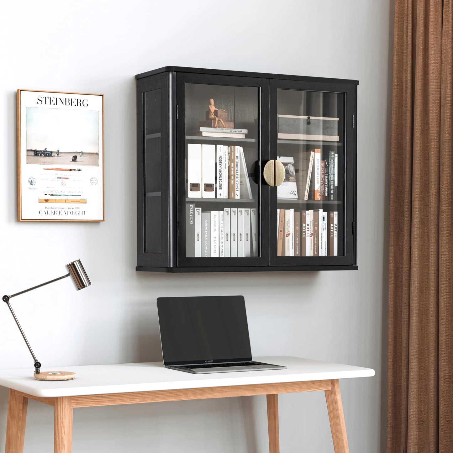 POLIHOME Display Wall Cabinet with Tempered Glass DoorsStorage Cabinet with Adjustable Shelves