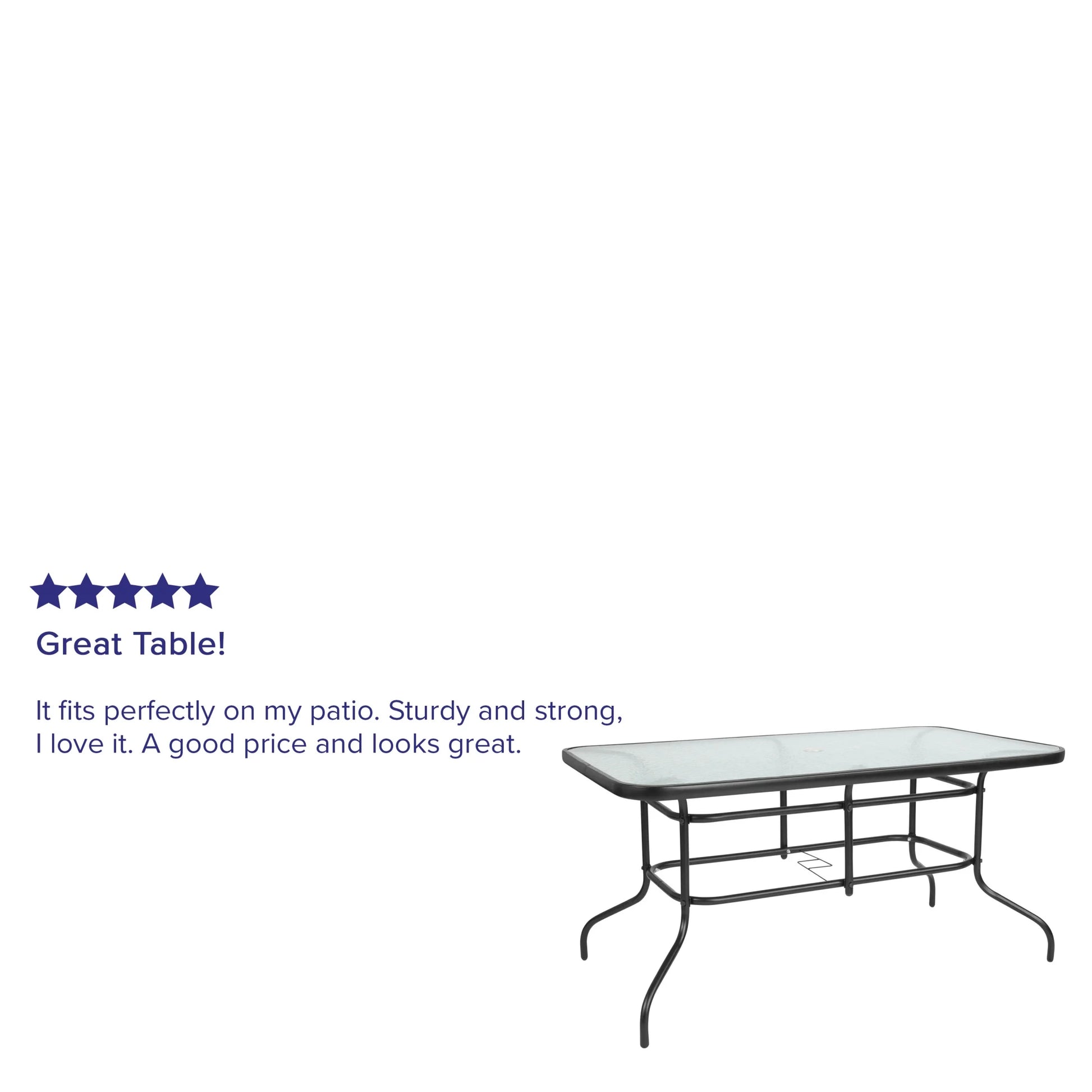 Flash Furniture Tory 31.5" x 55" Glass Metal Patio Table with Umbrella Hole, Black
