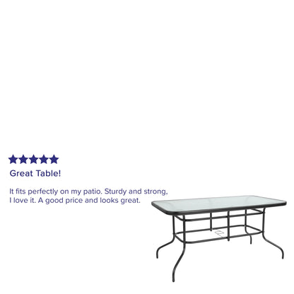 Flash Furniture Tory 31.5" x 55" Glass Metal Patio Table with Umbrella Hole, Black