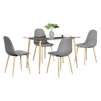 Modern Glass Dinner Table, 8MM Black Tempered Glass Sturdy Table Top, Dining Table Iron Tube Legs w/Wood Pattern, for Home, Kitchens, Dining Rooms, Cafes, Idea for Eating, Work or Play Games, S12700