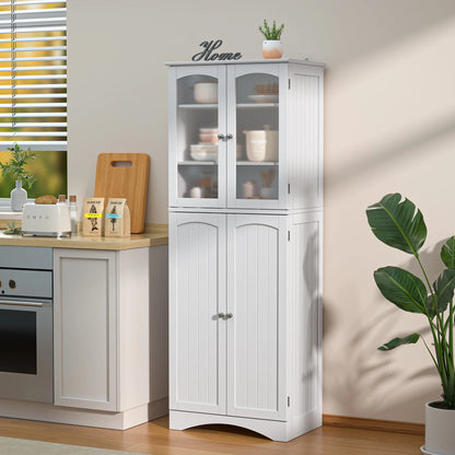 Pantry Cabinet, Lofka 64" Kitchen Pantry Storage Cabinet with Frosted Glass Doors and 14 Shelves, White