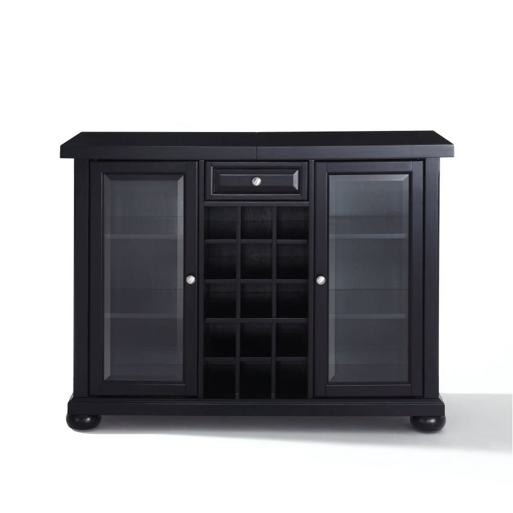 Exquisite Solid Hardwood Sliding Top Bar Cabinet with Glass Doors & Wine Storage - Timeless Design, Ample Storage, Adjustable Shelves - Black Finish
