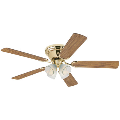Westinghouse Contempra 4 52 in. Polished Brass Finish Reversible Blades (Walnut/Oak) Clear Ribbed Glass