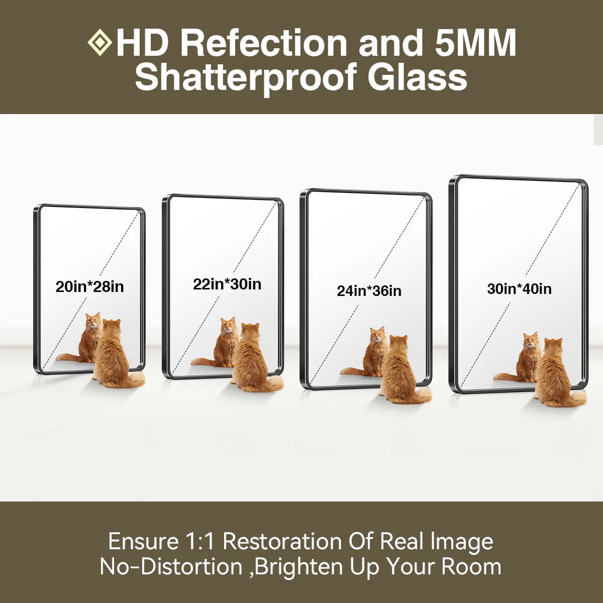 Brightify 24x36 Inch Black Bathroom Mirrors Wall Mirror, Modern Rectangle Bathroom Vanity Wall Mirror with HD Glass & Black Metal Frame for Living Room Mantel Bedroom Entryway, Horizontal/Vertical